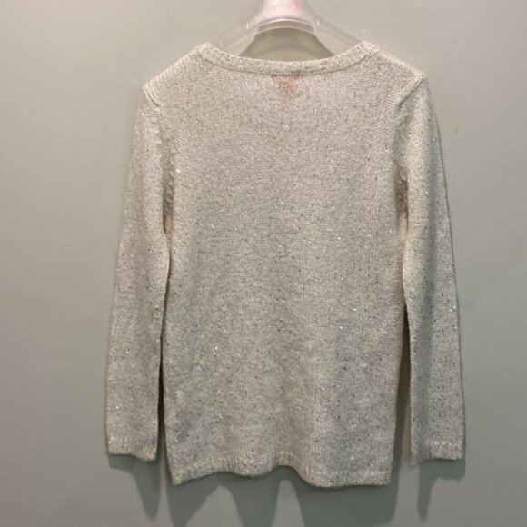 White Long Sleeve Sequin Sweater Size Medium - Picture 10 of 13